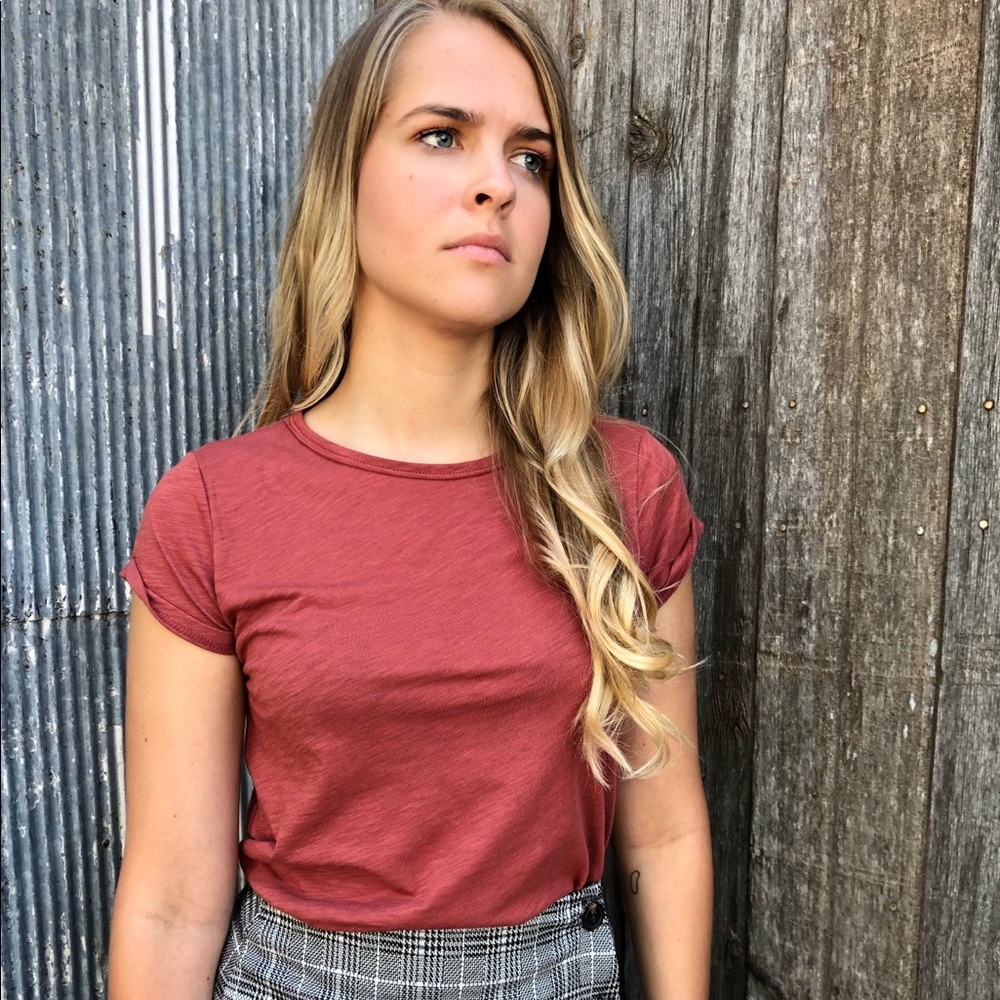 Rust Roll Sleeve Light Weight T Shirt